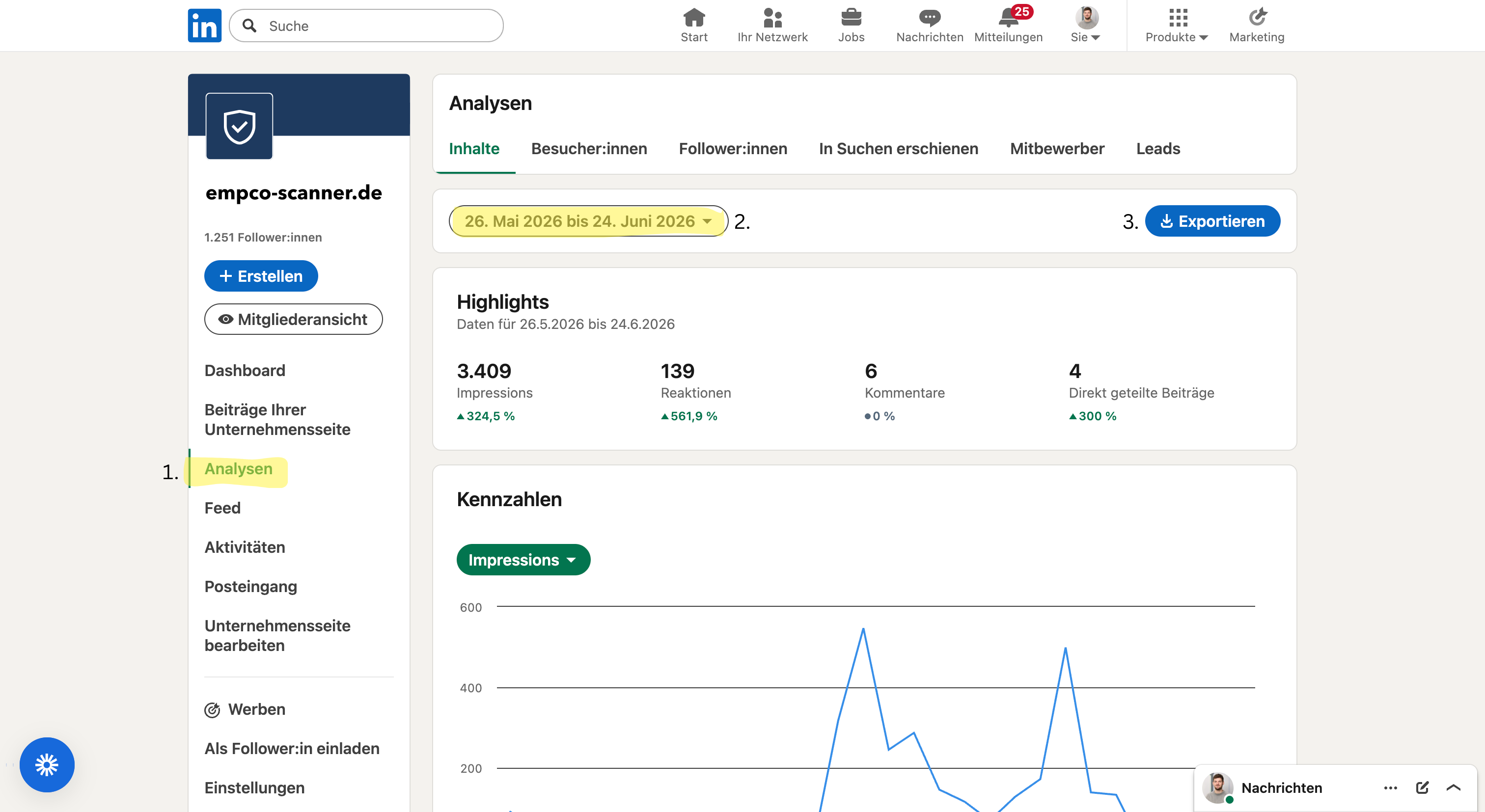 LinkedIn Analysen Zeitraum auswählen